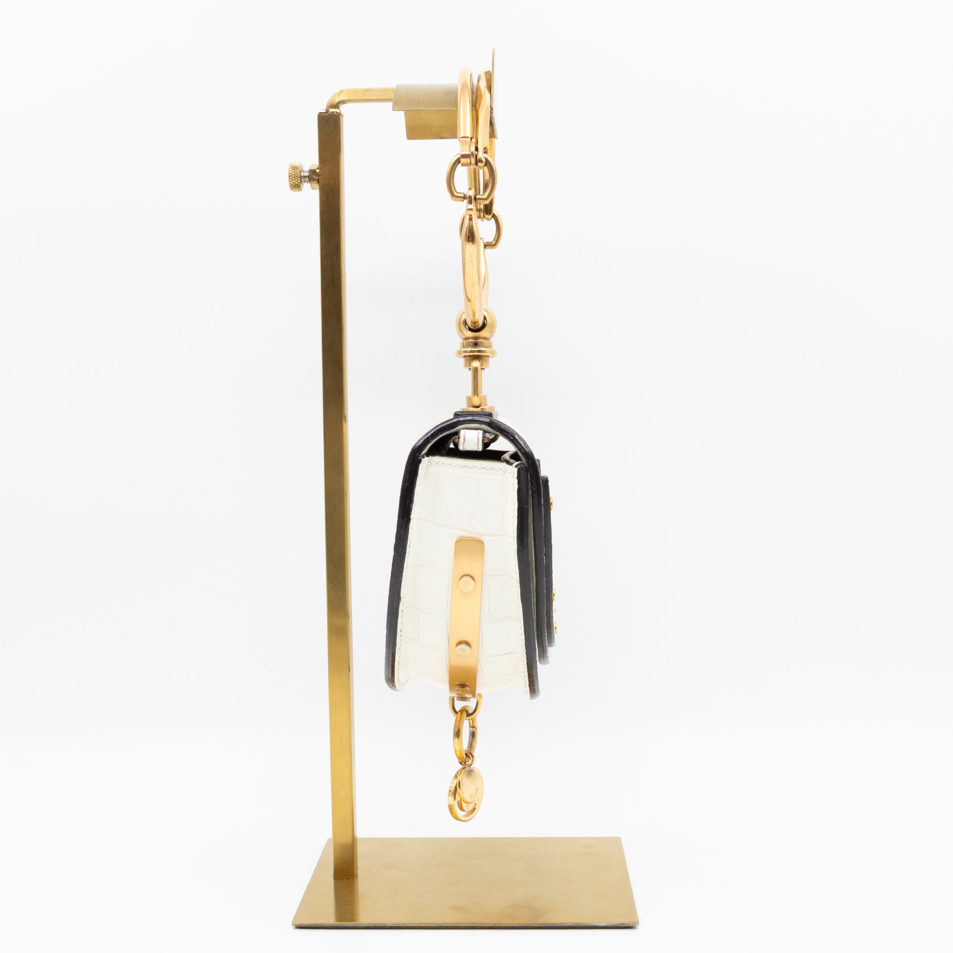 Nile Bracelet Minaudiere Crossbody Bag White Croc Embossed Leather