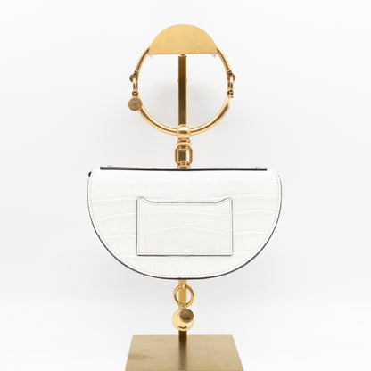 Nile Bracelet Minaudiere Crossbody Bag White Croc Embossed Leather