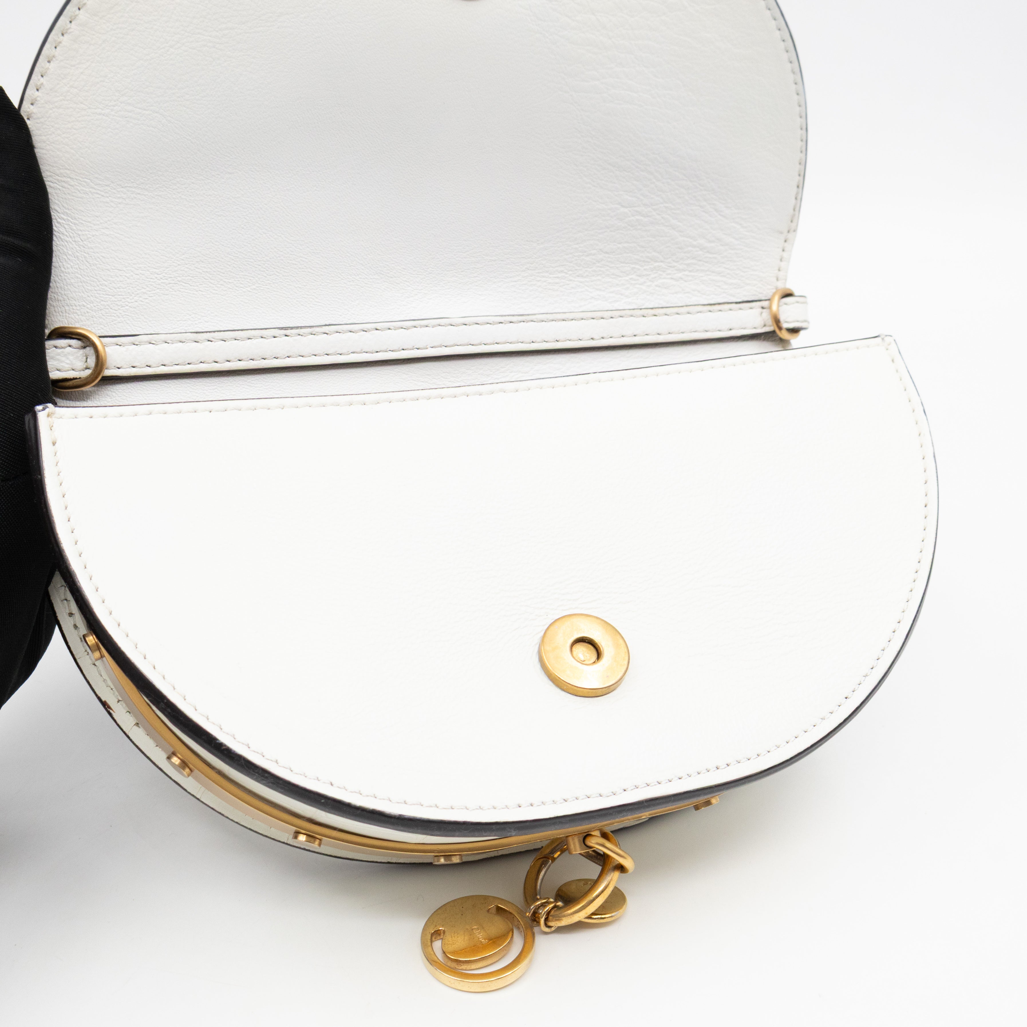 Nile Bracelet Minaudiere Crossbody Bag White Croc Embossed Leather