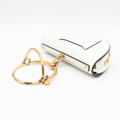 Nile Bracelet Minaudiere Crossbody Bag White Croc Embossed Leather