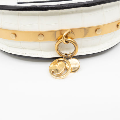 Nile Bracelet Minaudiere Crossbody Bag White Croc Embossed Leather