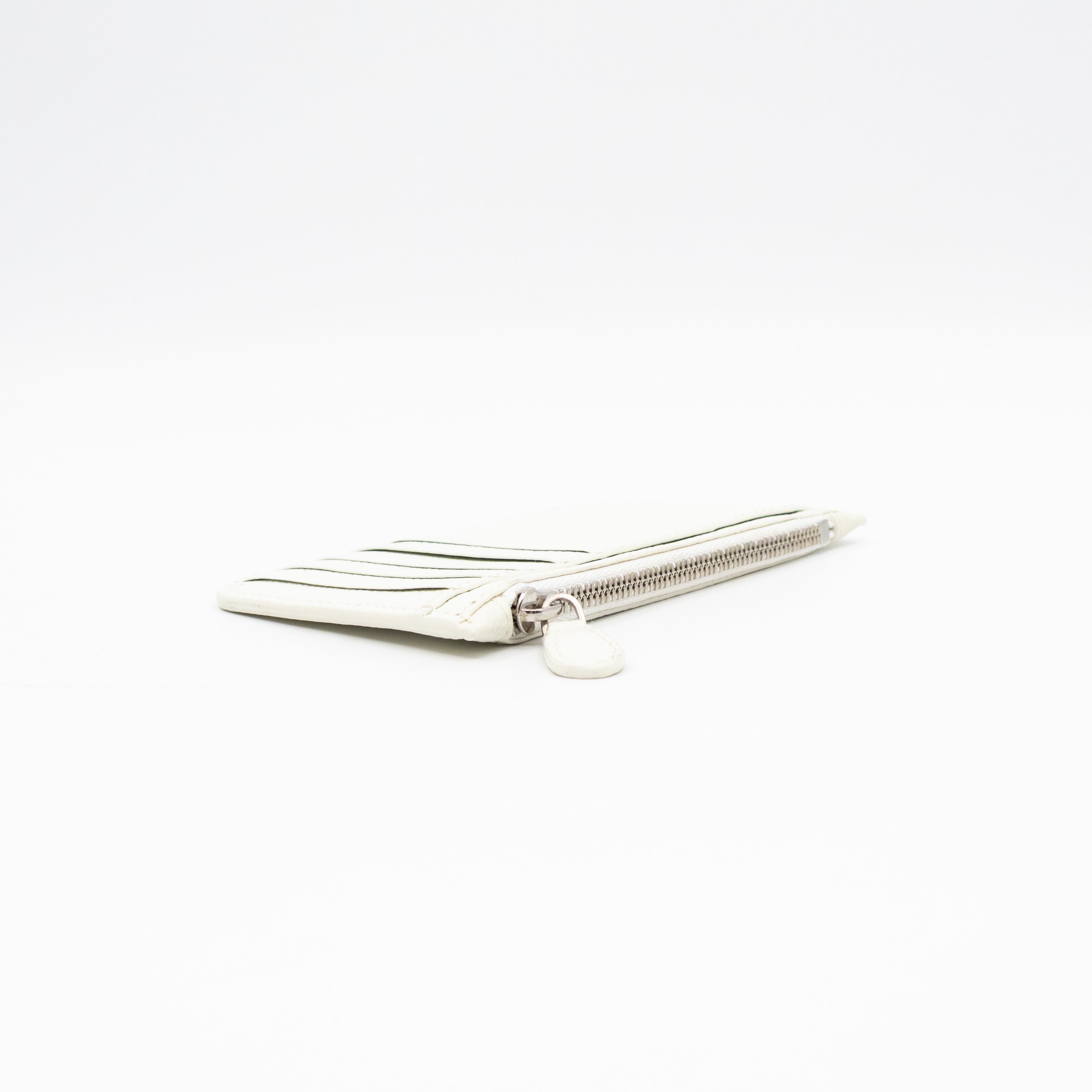 Zipped Card Holder White Leather
