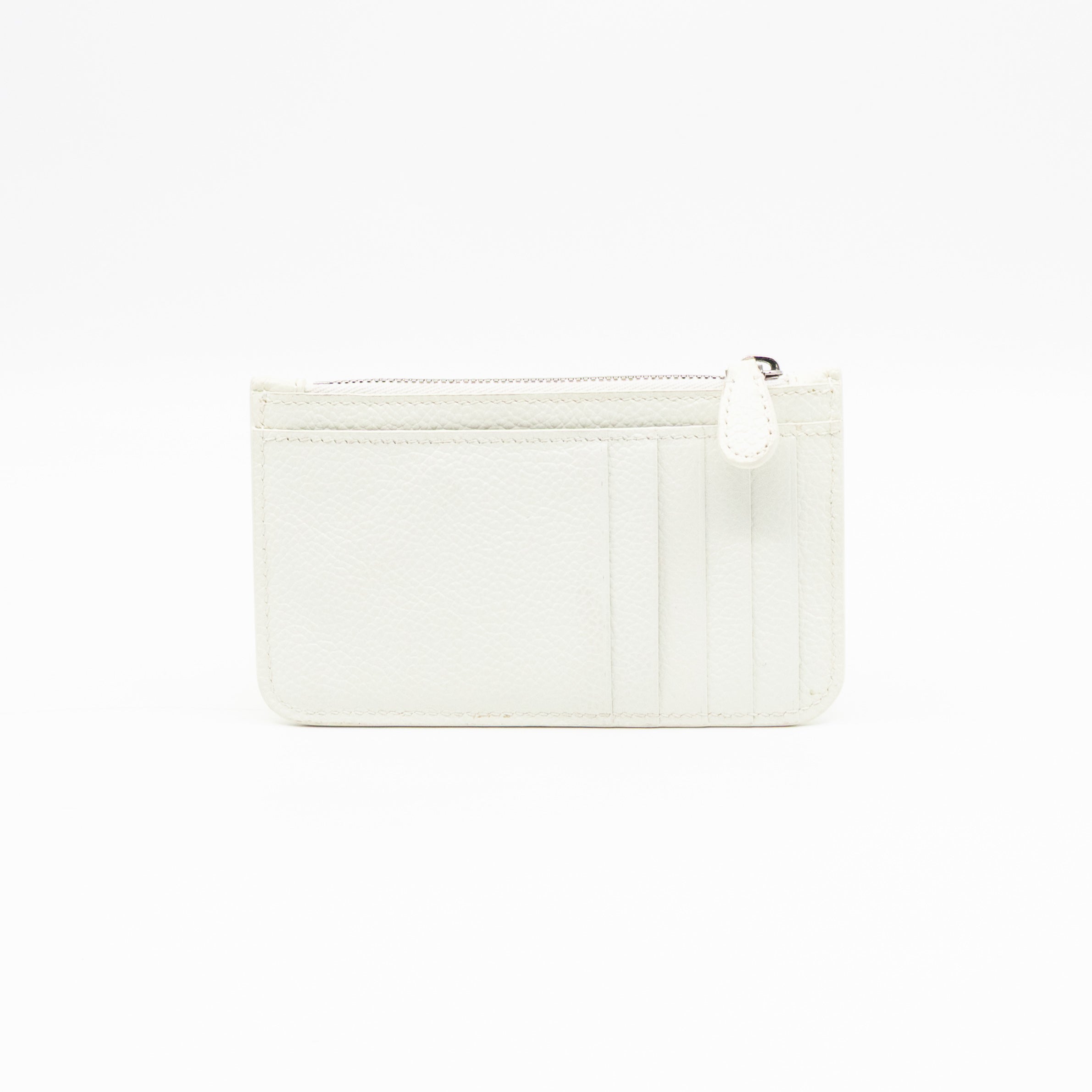 Zipped Card Holder White Leather