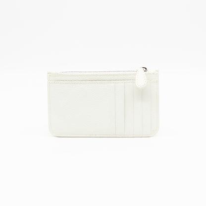 Zipped Card Holder White Leather