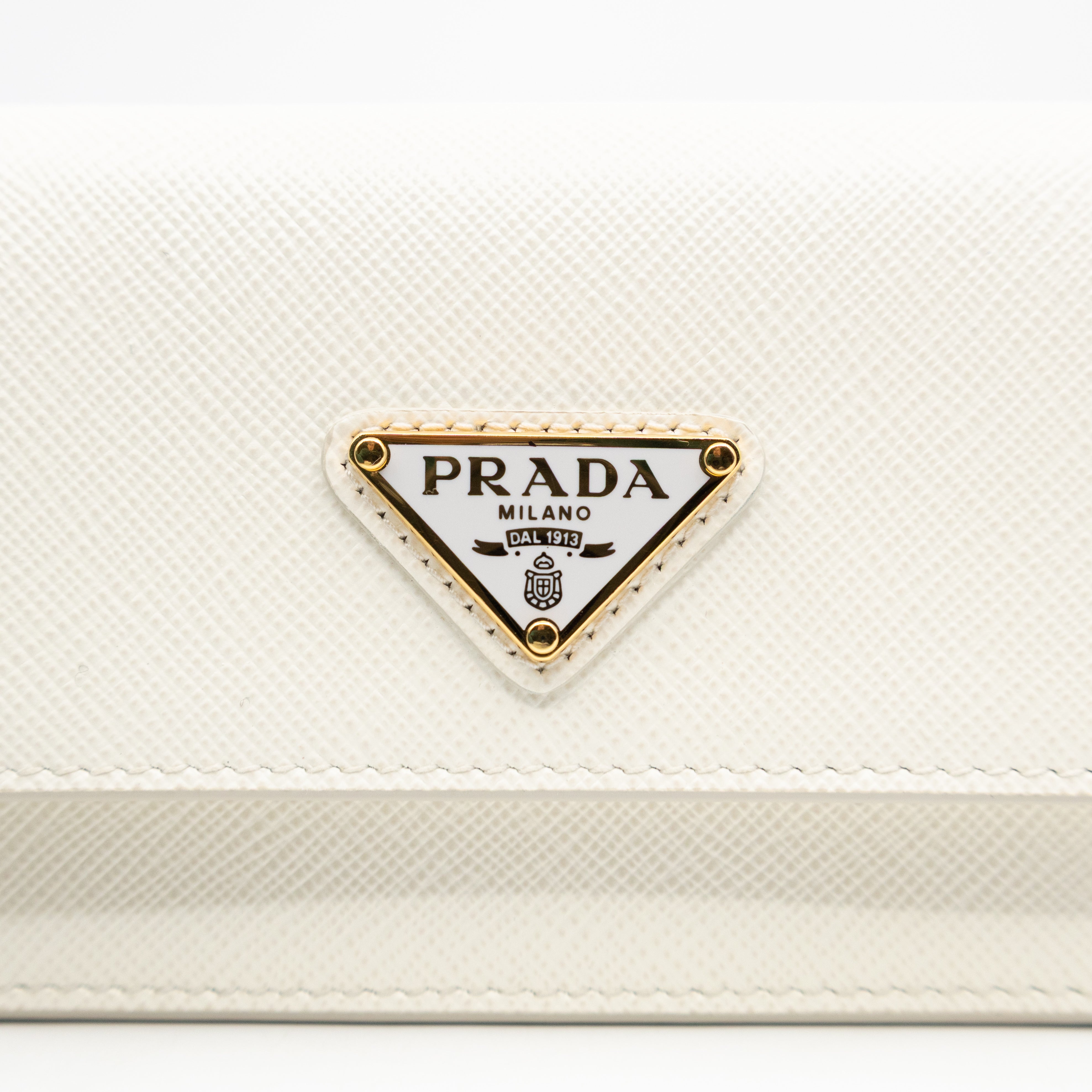 Card Holder With Chain White Saffiano Leather