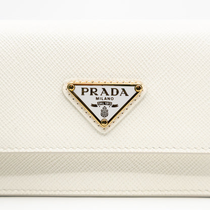 Card Holder With Chain White Saffiano Leather
