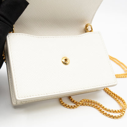 Card Holder With Chain White Saffiano Leather