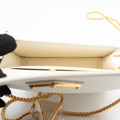Card Holder With Chain White Saffiano Leather