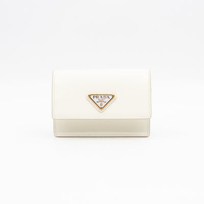 Card Holder With Chain White Saffiano Leather