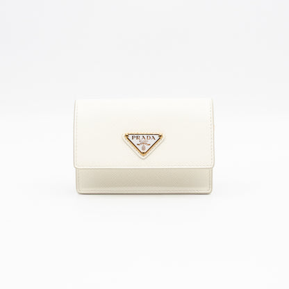 Card Holder With Chain White Saffiano Leather