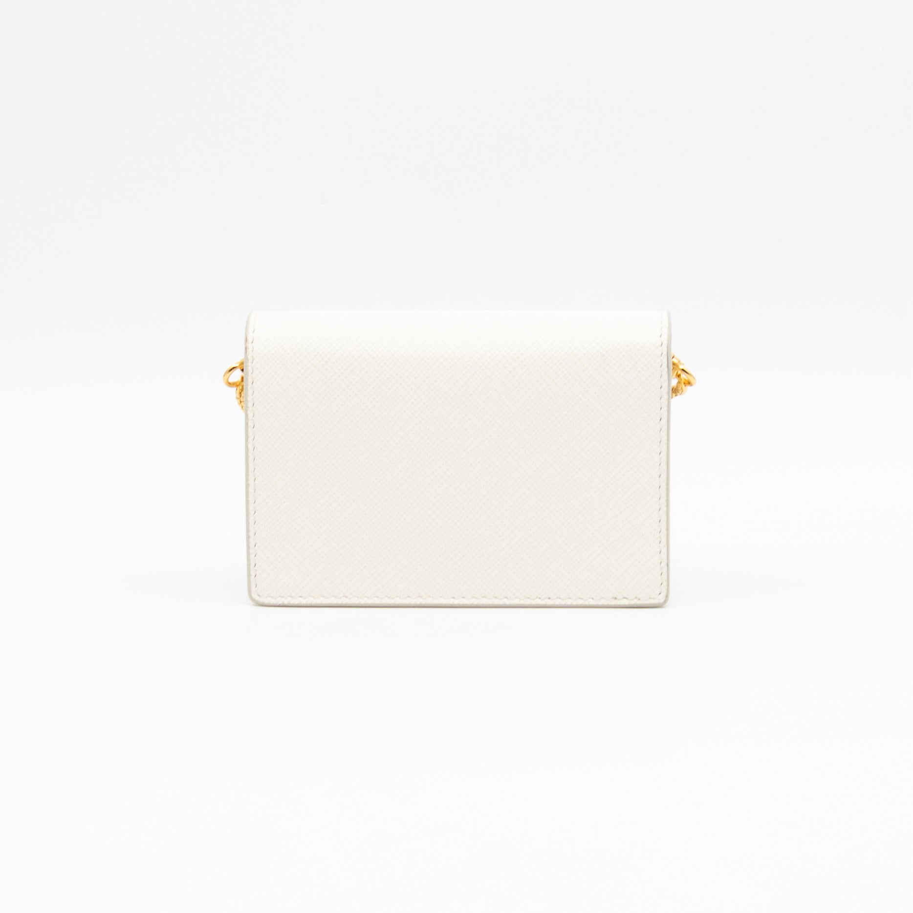 Card Holder With Chain White Saffiano Leather
