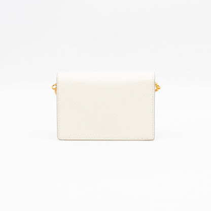 Card Holder With Chain White Saffiano Leather