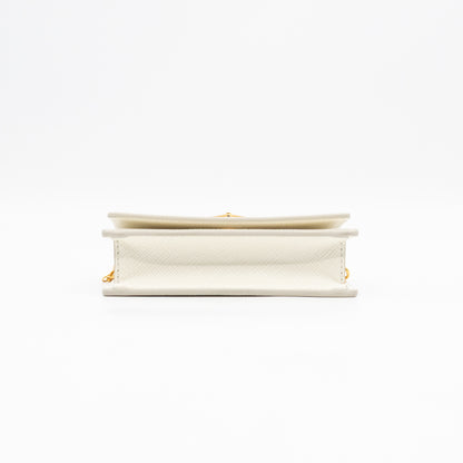 Card Holder With Chain White Saffiano Leather