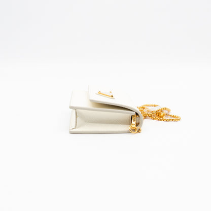 Card Holder With Chain White Saffiano Leather
