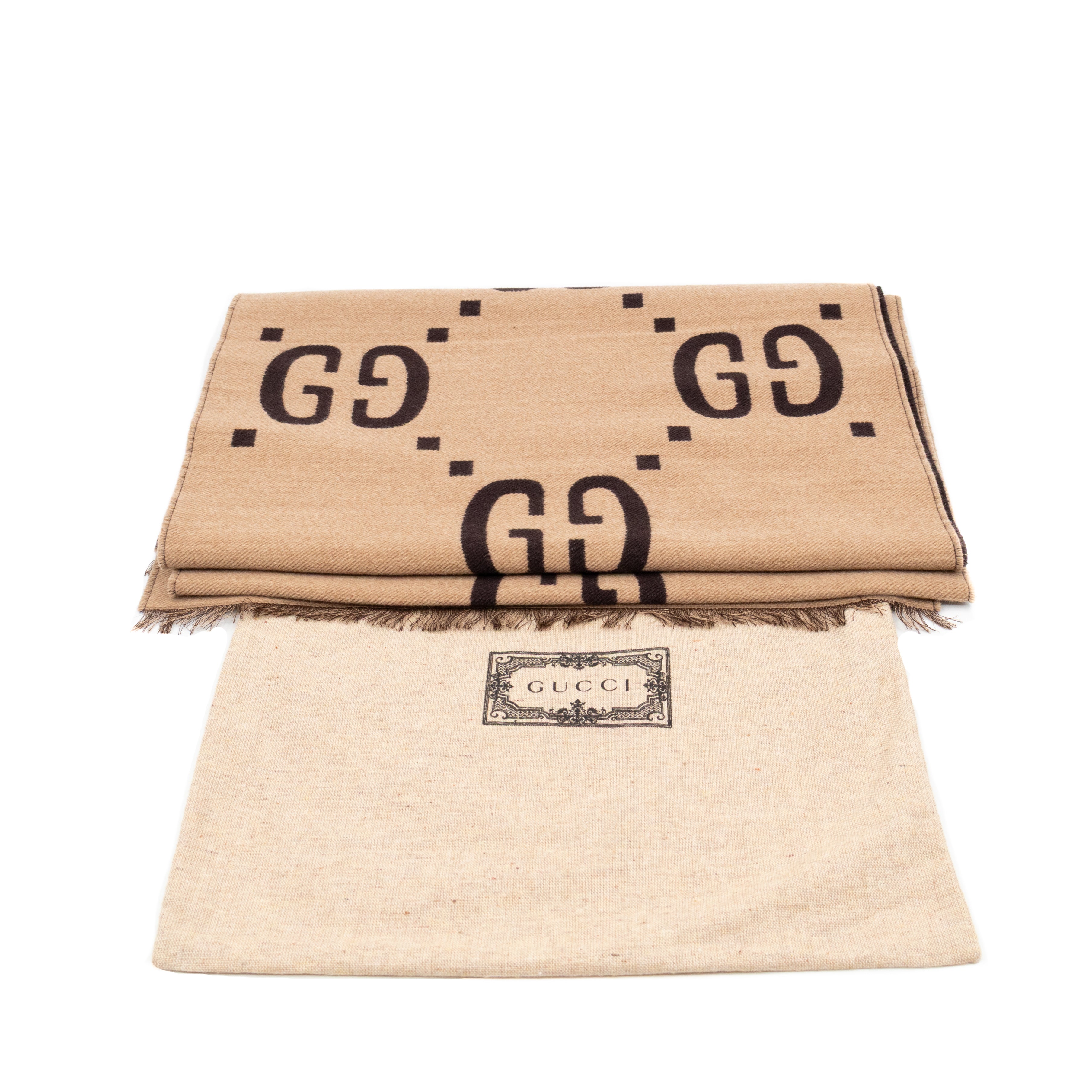GG Jacquard Jumbo GG Wool Silk Scarf Beige