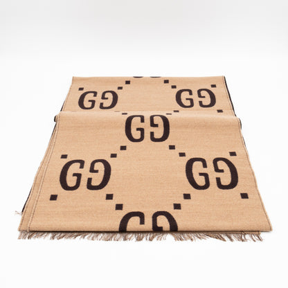 GG Jacquard Jumbo GG Wool Silk Scarf Beige