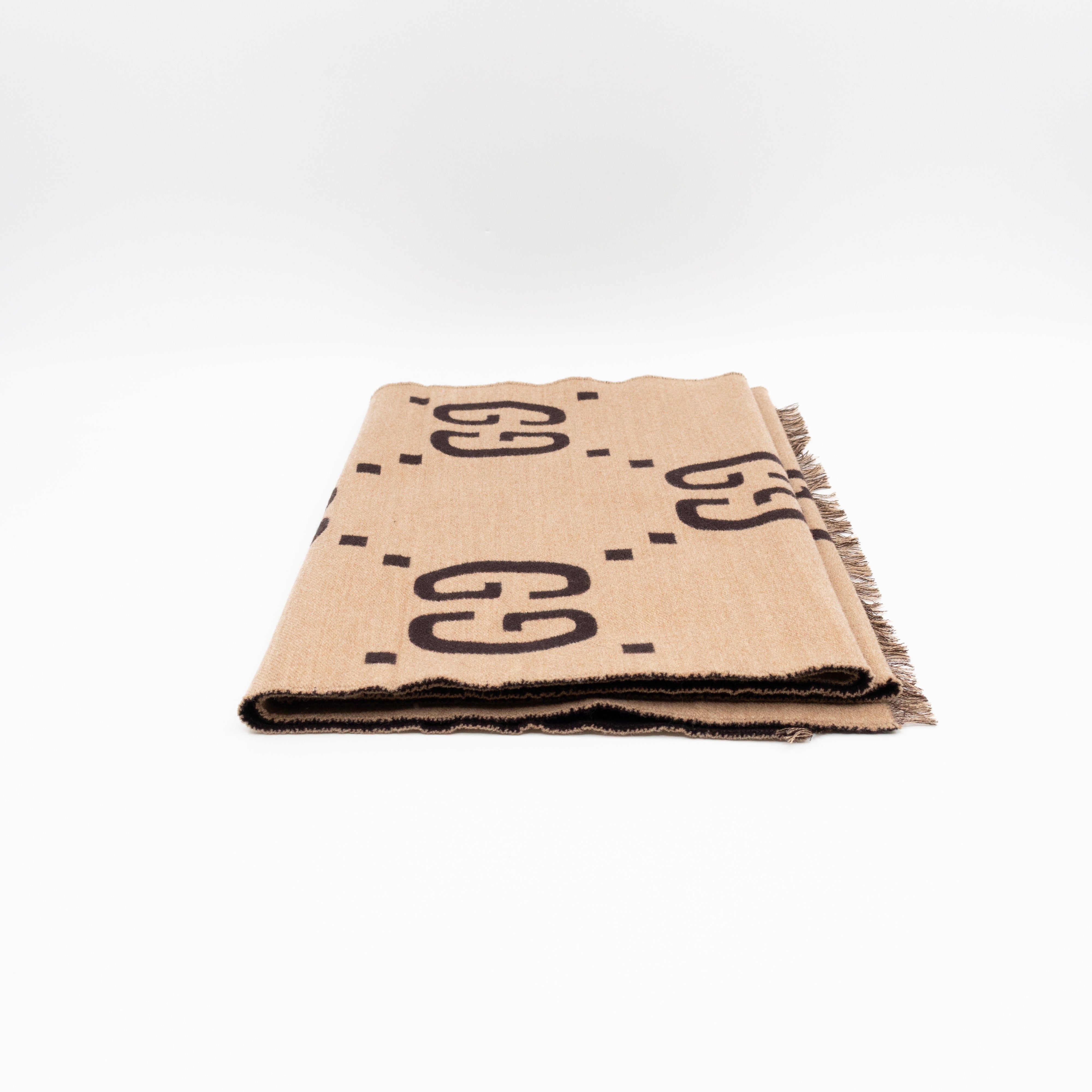 GG Jacquard Jumbo GG Wool Silk Scarf Beige