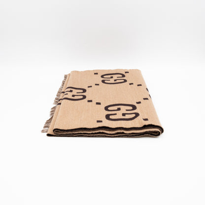 GG Jacquard Jumbo GG Wool Silk Scarf Beige