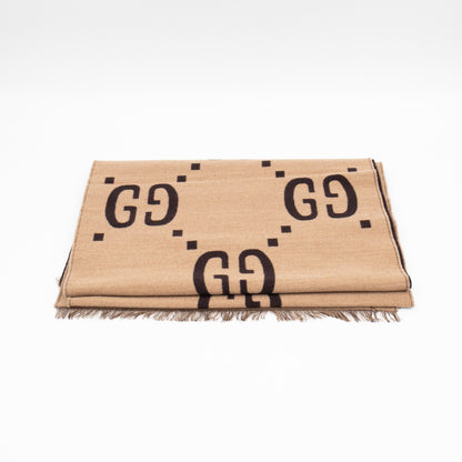 GG Jacquard Jumbo GG Wool Silk Scarf Beige