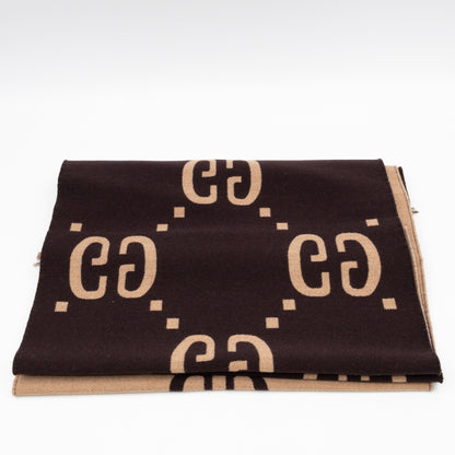 GG Jacquard Jumbo GG Wool Silk Scarf Beige