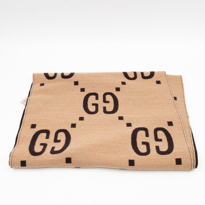 GG Jacquard Jumbo GG Wool Silk Scarf Beige