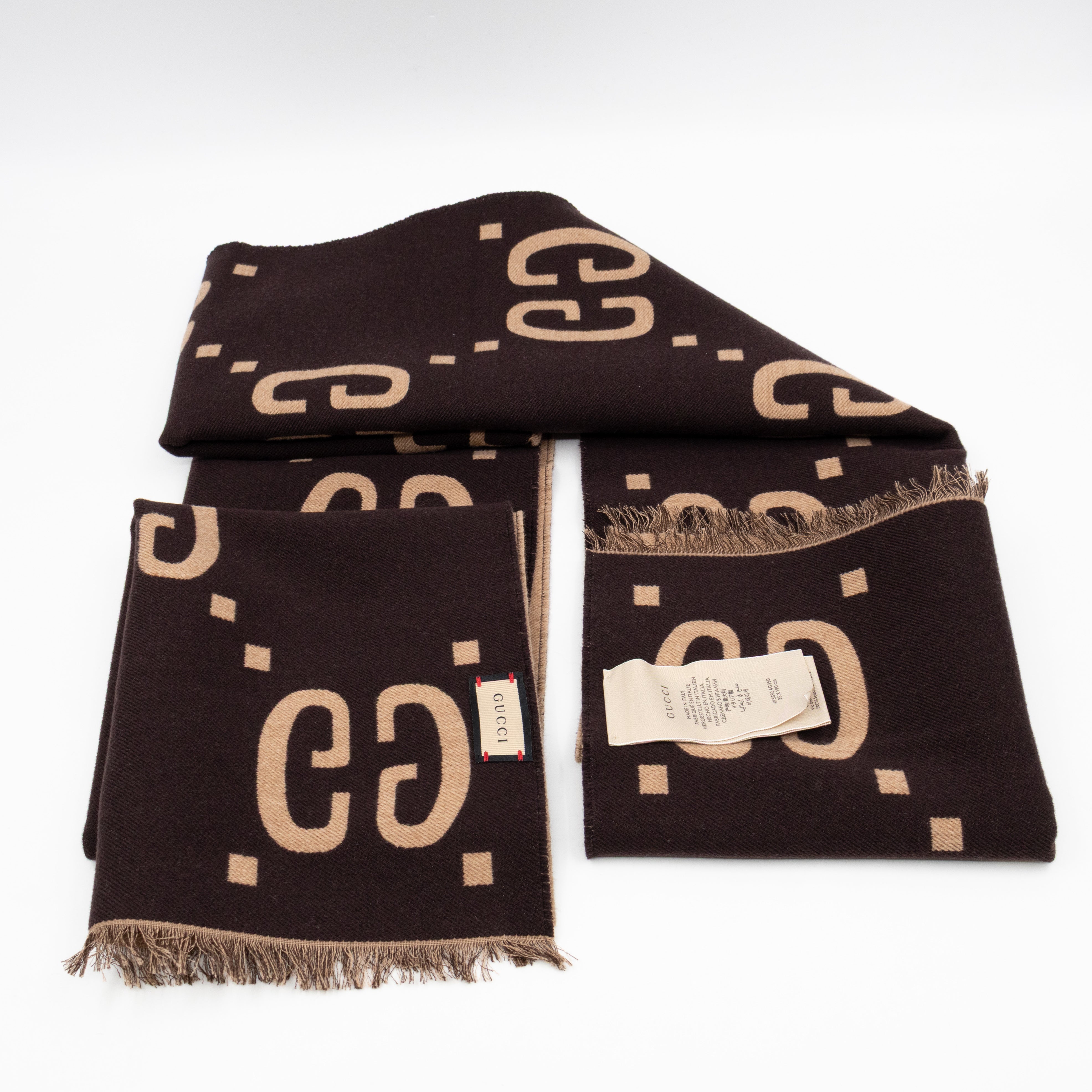 GG Jacquard Jumbo GG Wool Silk Scarf Beige