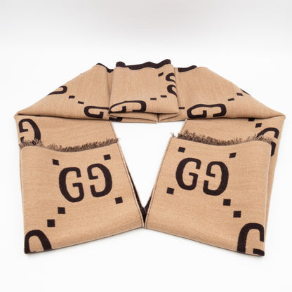 GG Jacquard Jumbo GG Wool Silk Scarf Beige