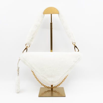 Triangle Crossbody Bag White Shearling