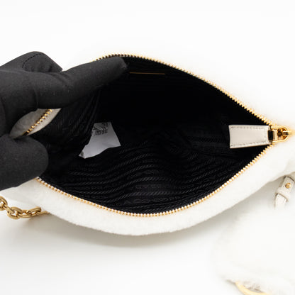 Triangle Crossbody Bag White Shearling