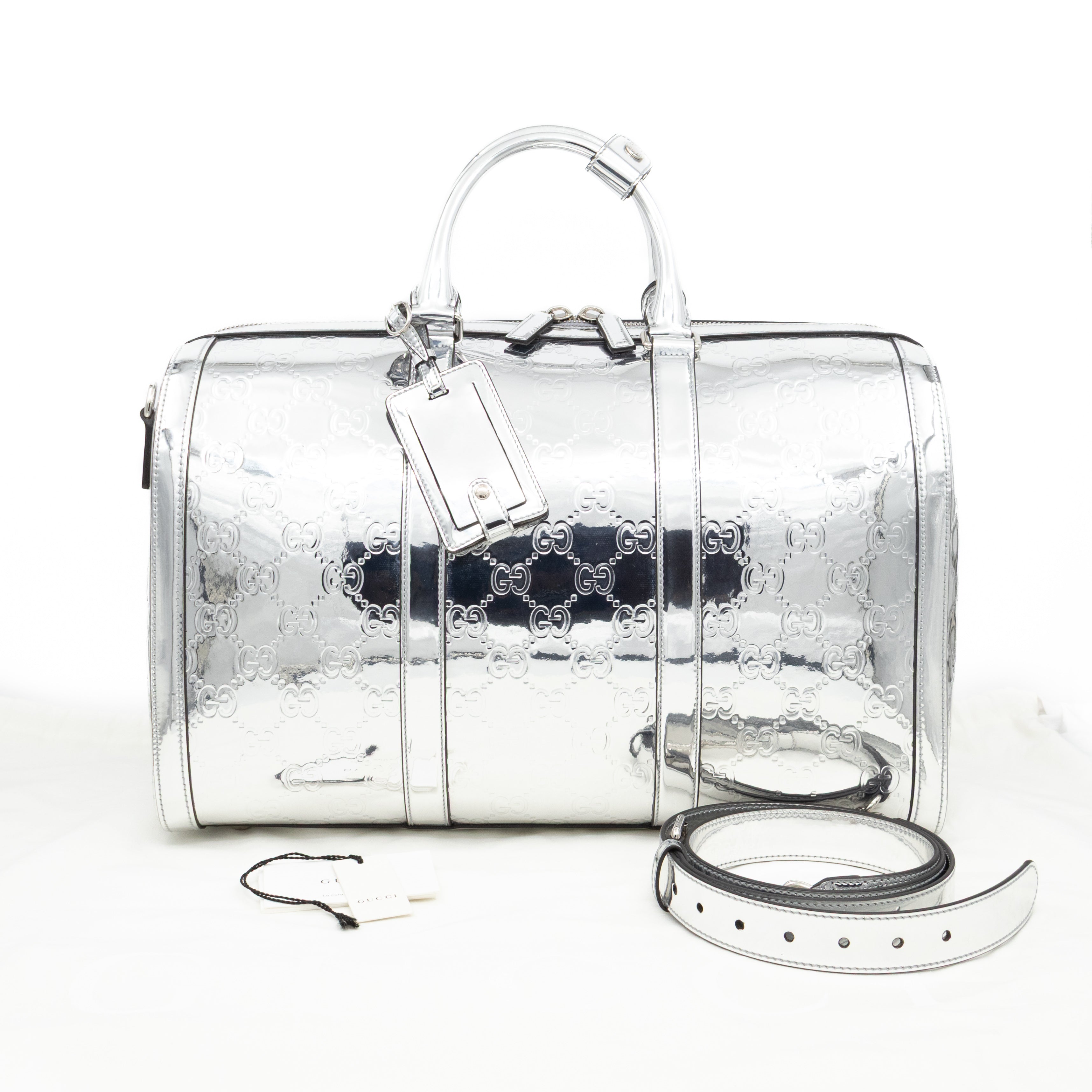 Medium Duffle Bag Metallic Silver Mirror Effect GG