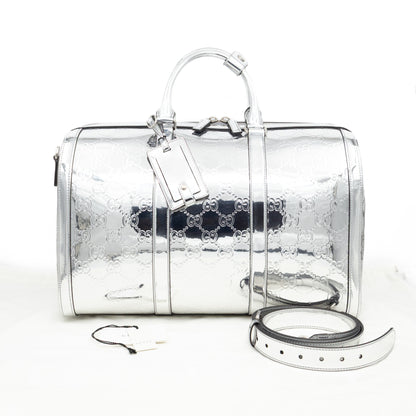 Medium Duffle Bag Metallic Silver Mirror Effect GG