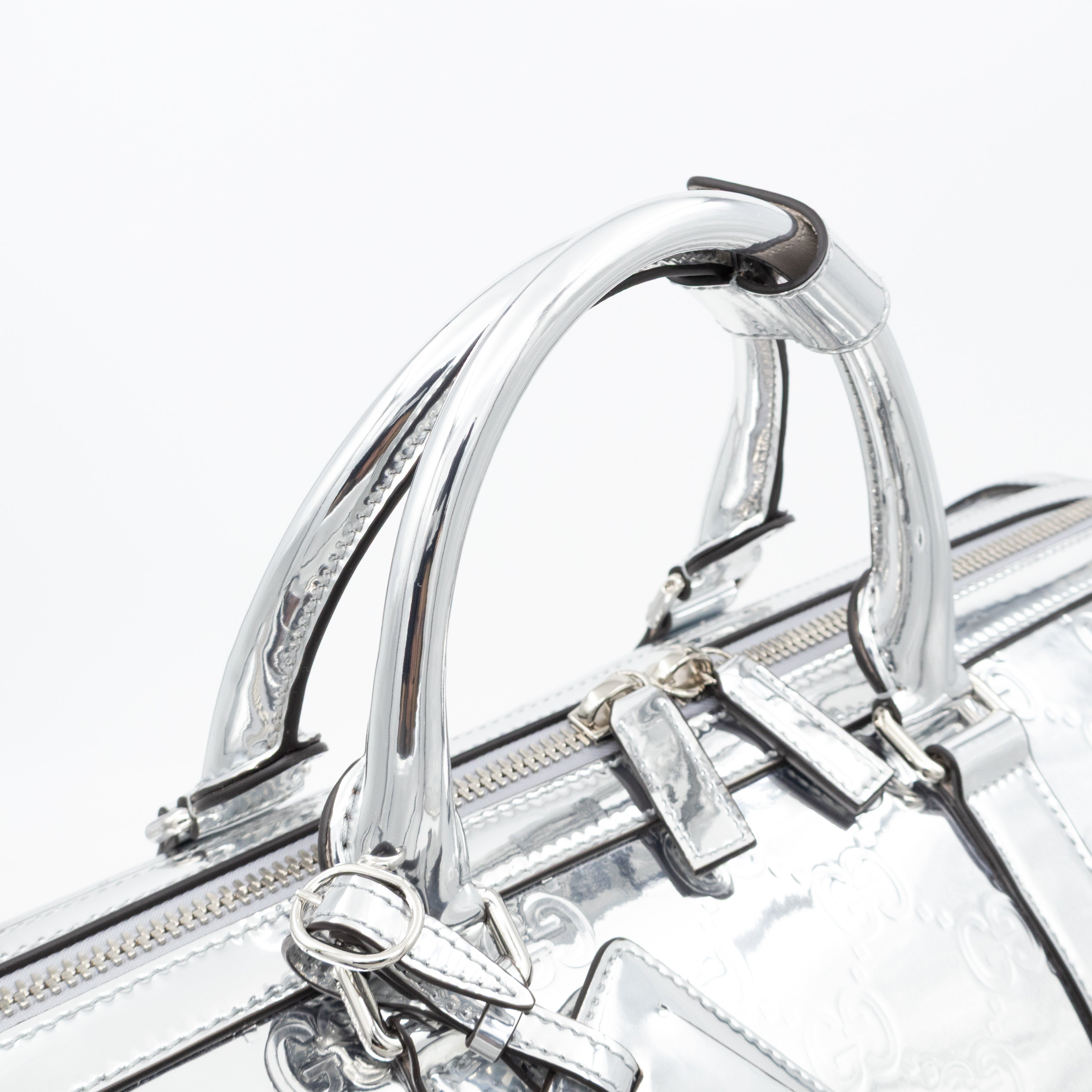 Medium Duffle Bag Metallic Silver Mirror Effect GG