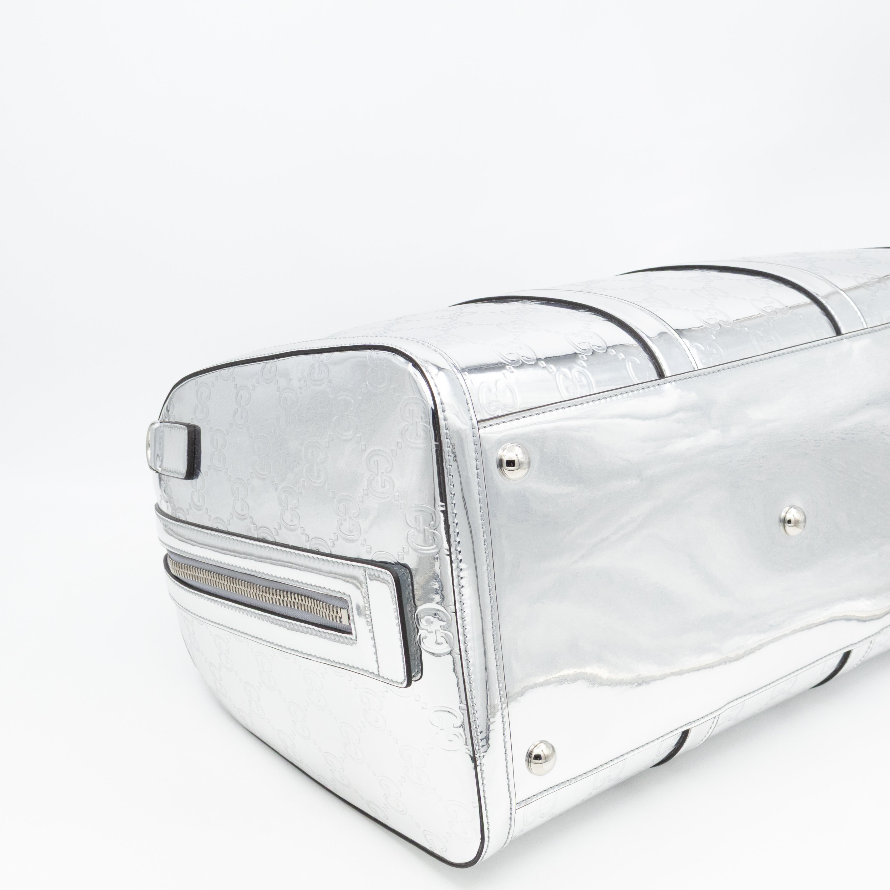 Medium Duffle Bag Metallic Silver Mirror Effect GG