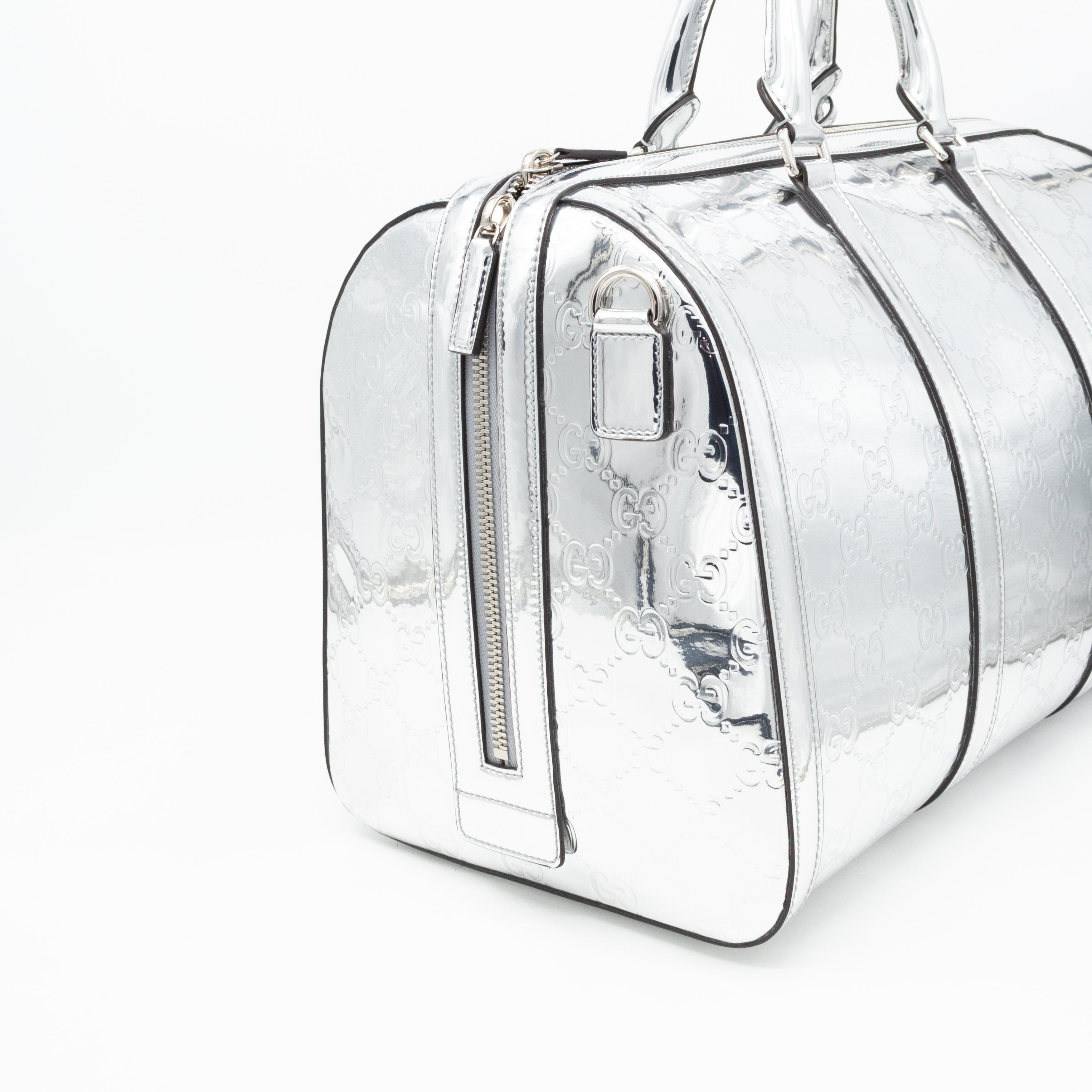 Medium Duffle Bag Metallic Silver Mirror Effect GG