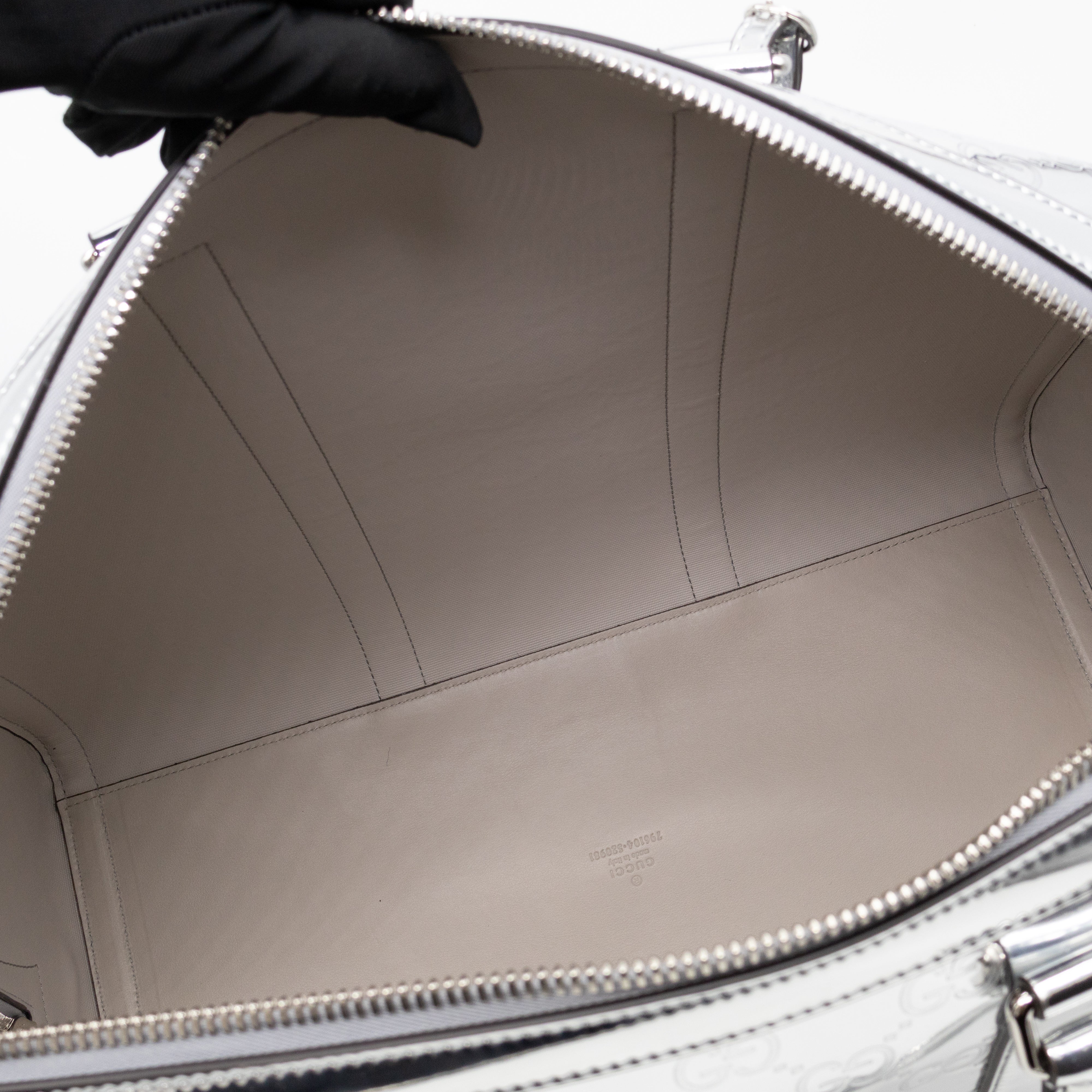 Medium Duffle Bag Metallic Silver Mirror Effect GG