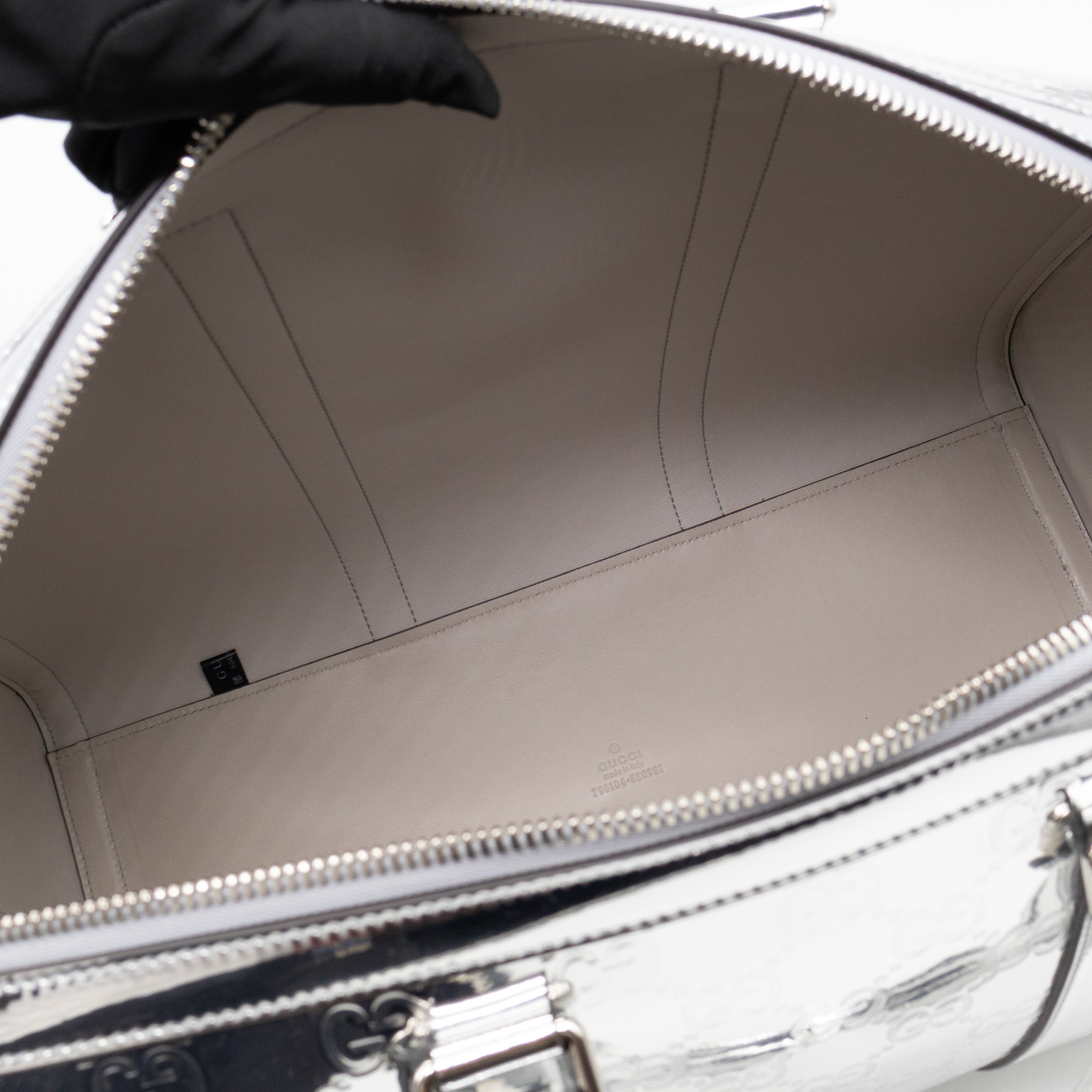 Medium Duffle Bag Metallic Silver Mirror Effect GG