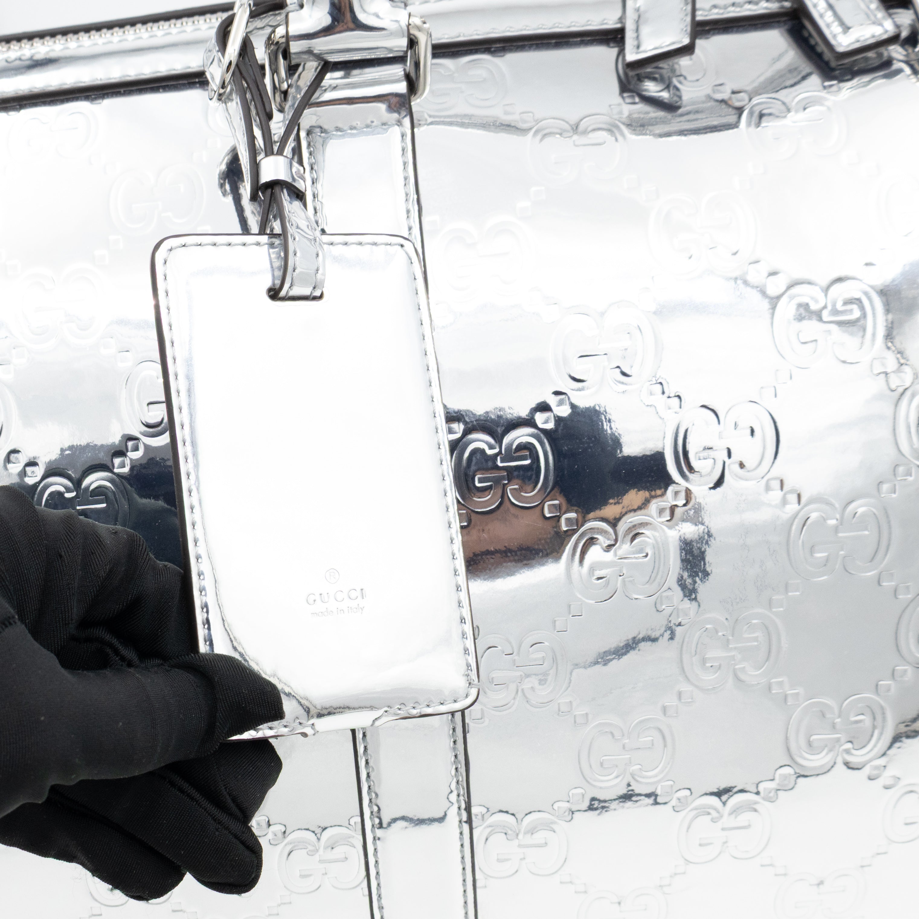 Medium Duffle Bag Metallic Silver Mirror Effect GG