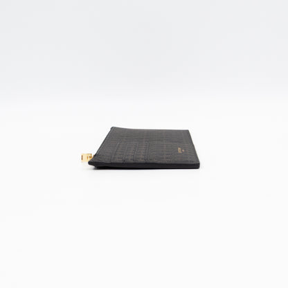 Large Zip Pouch Brown Print Black Leather