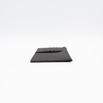 Large Zip Pouch Brown Print Black Leather