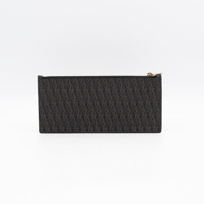 Large Zip Pouch Brown Print Black Leather