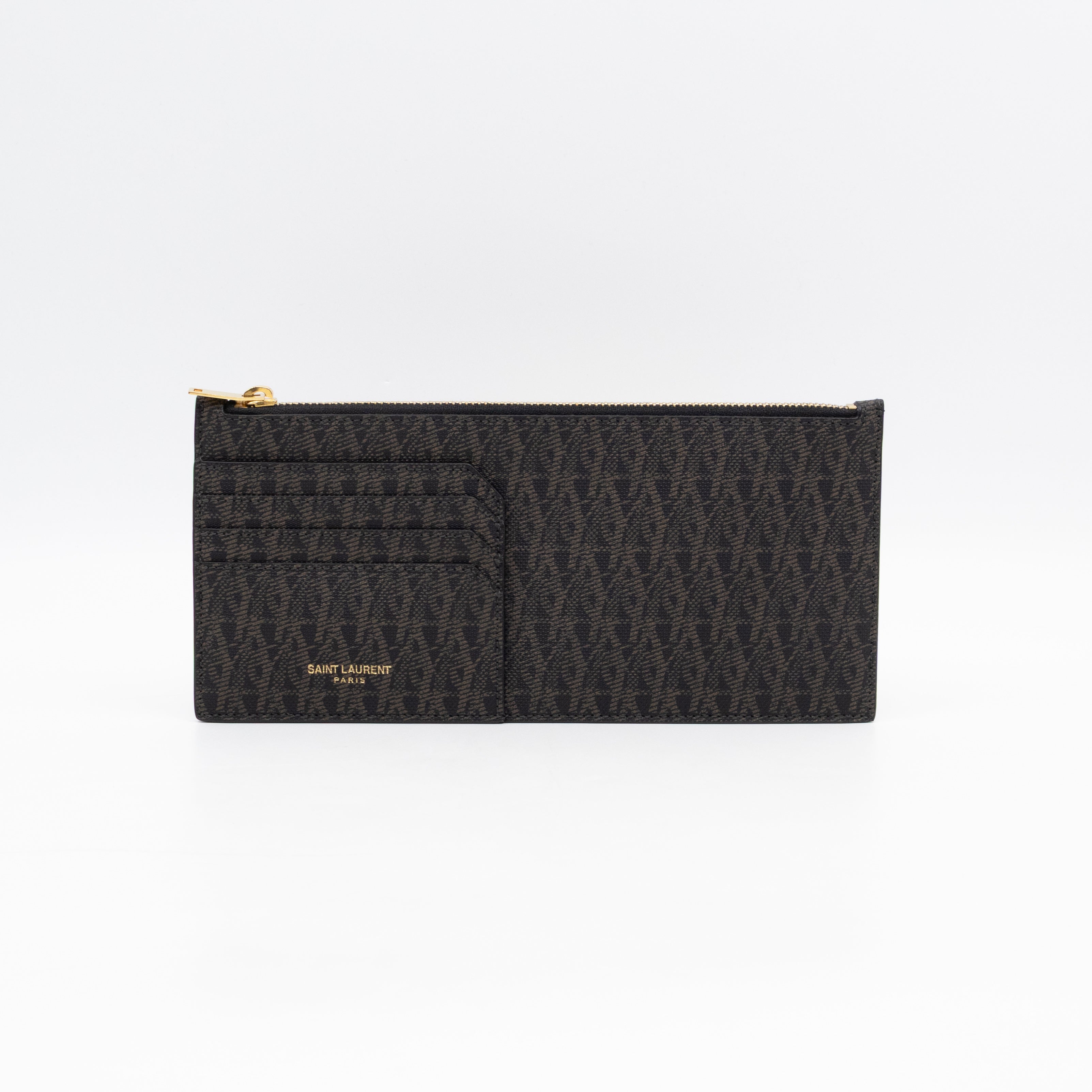 Large Zip Pouch Brown Print Black Leather