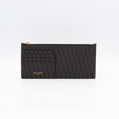 Large Zip Pouch Brown Print Black Leather