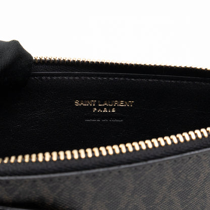 Large Zip Pouch Brown Print Black Leather