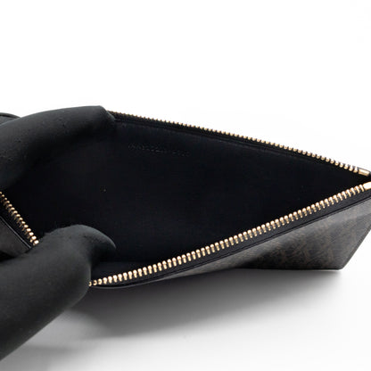 Large Zip Pouch Brown Print Black Leather