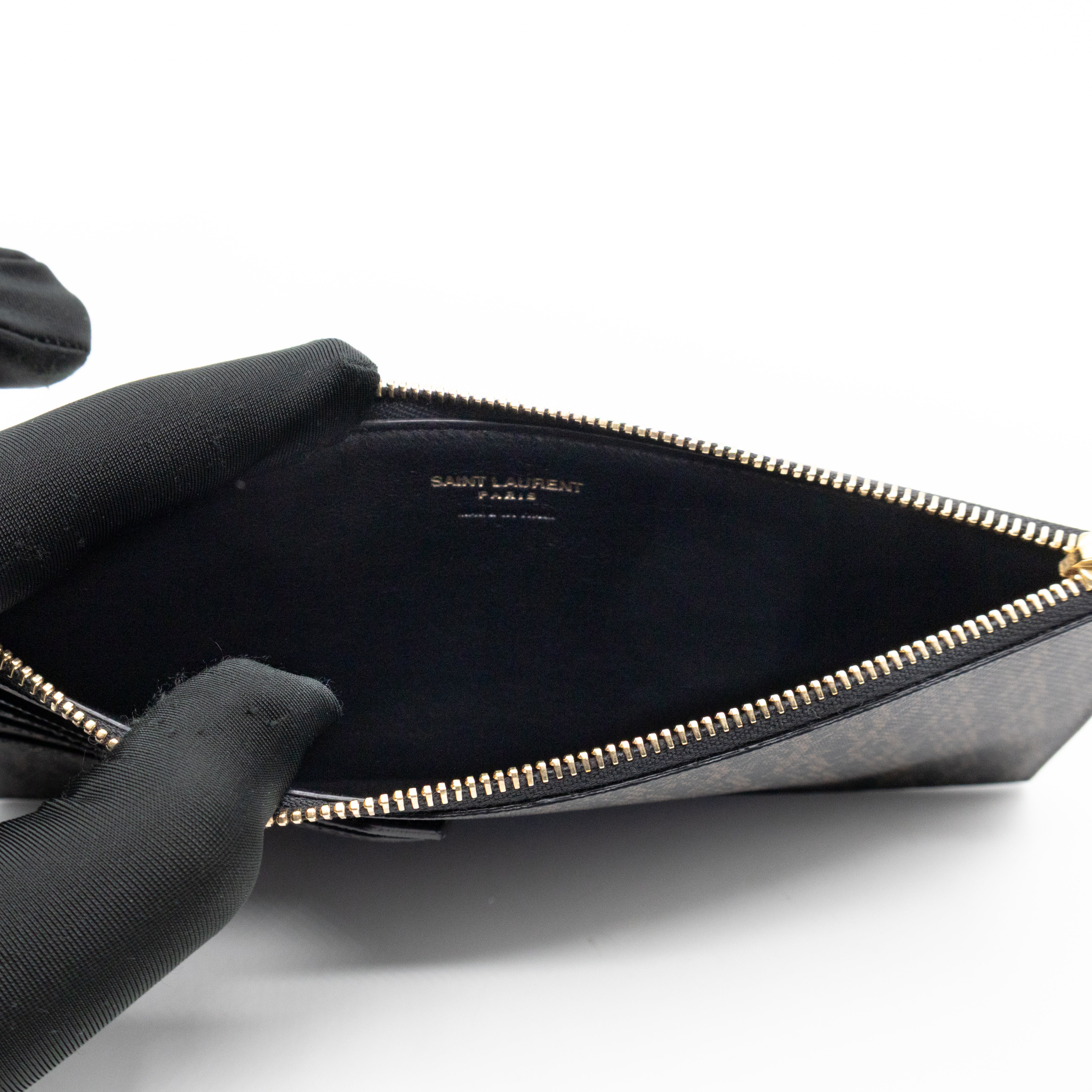 Large Zip Pouch Brown Print Black Leather