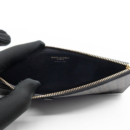 Large Zip Pouch Brown Print Black Leather