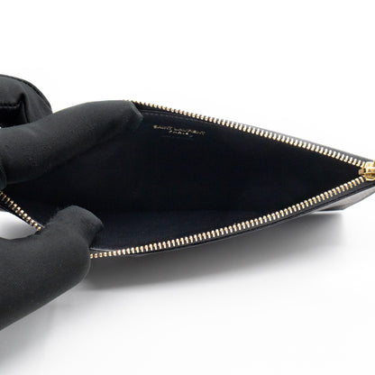 Large Zip Pouch Brown Print Black Leather