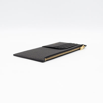 Large Zip Pouch Brown Print Black Leather