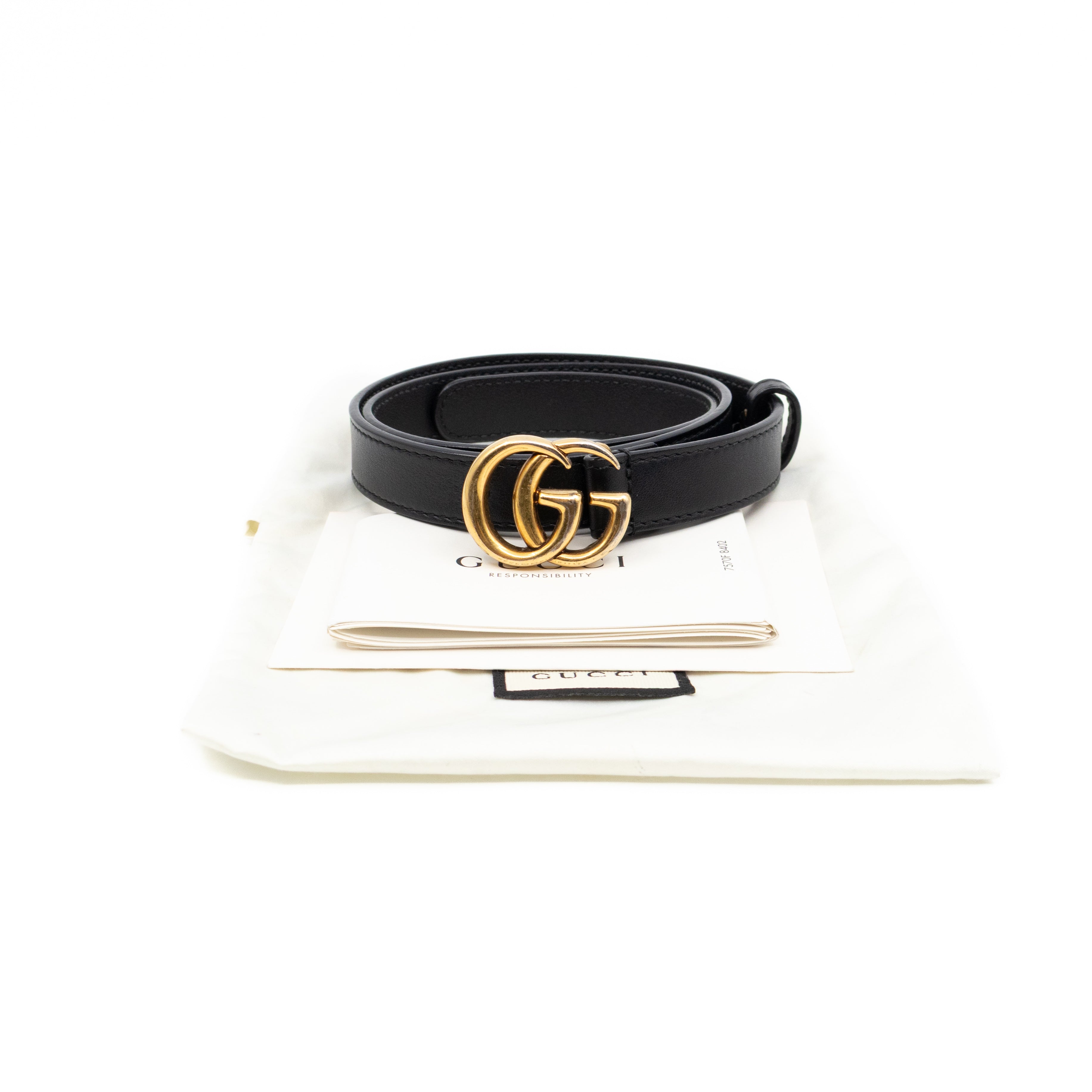 GG Marmont Thin Belt Black Leather 70 cm