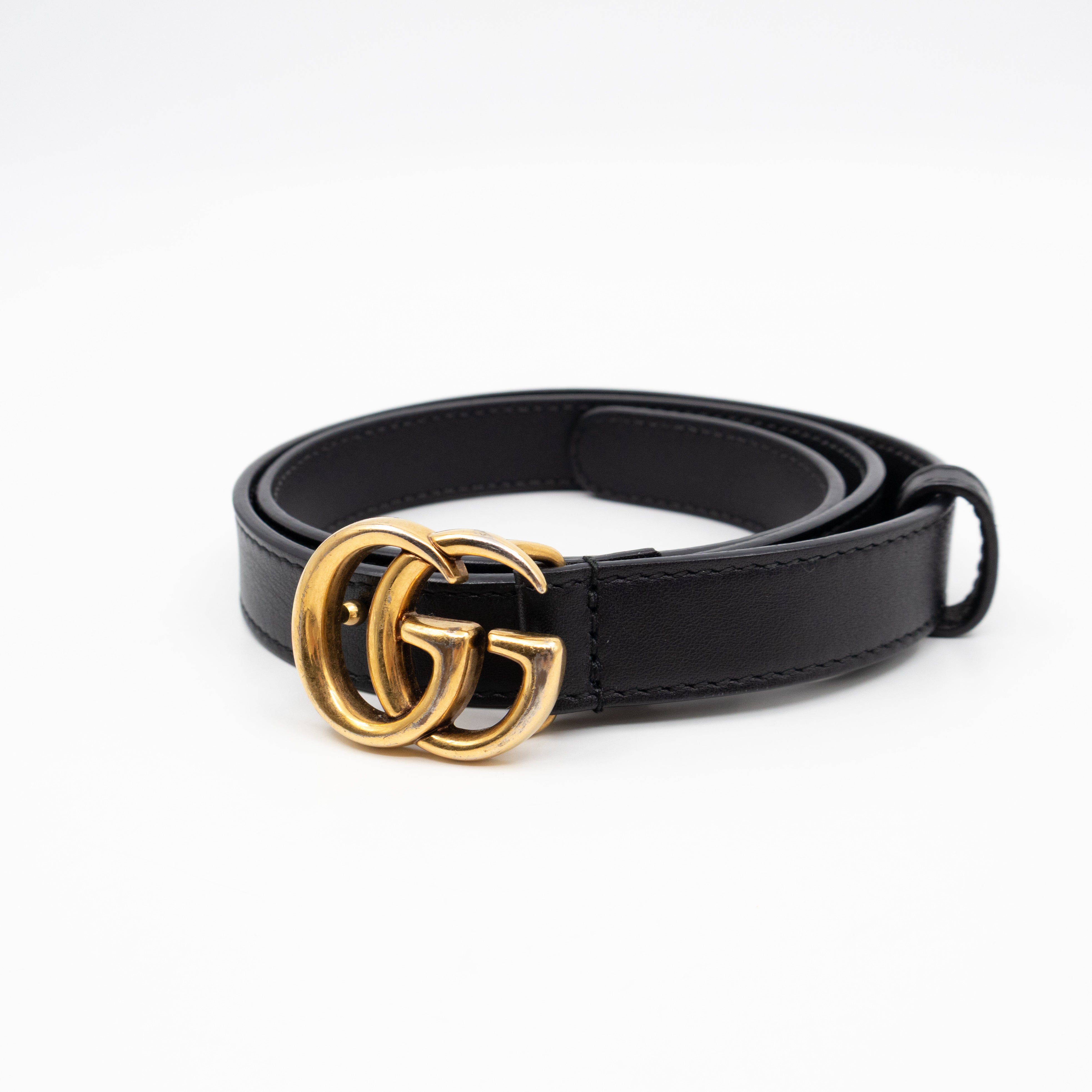GG Marmont Thin Belt Black Leather 70 cm